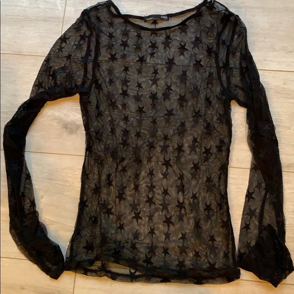 Zara Black Star Mesh Stretch Top